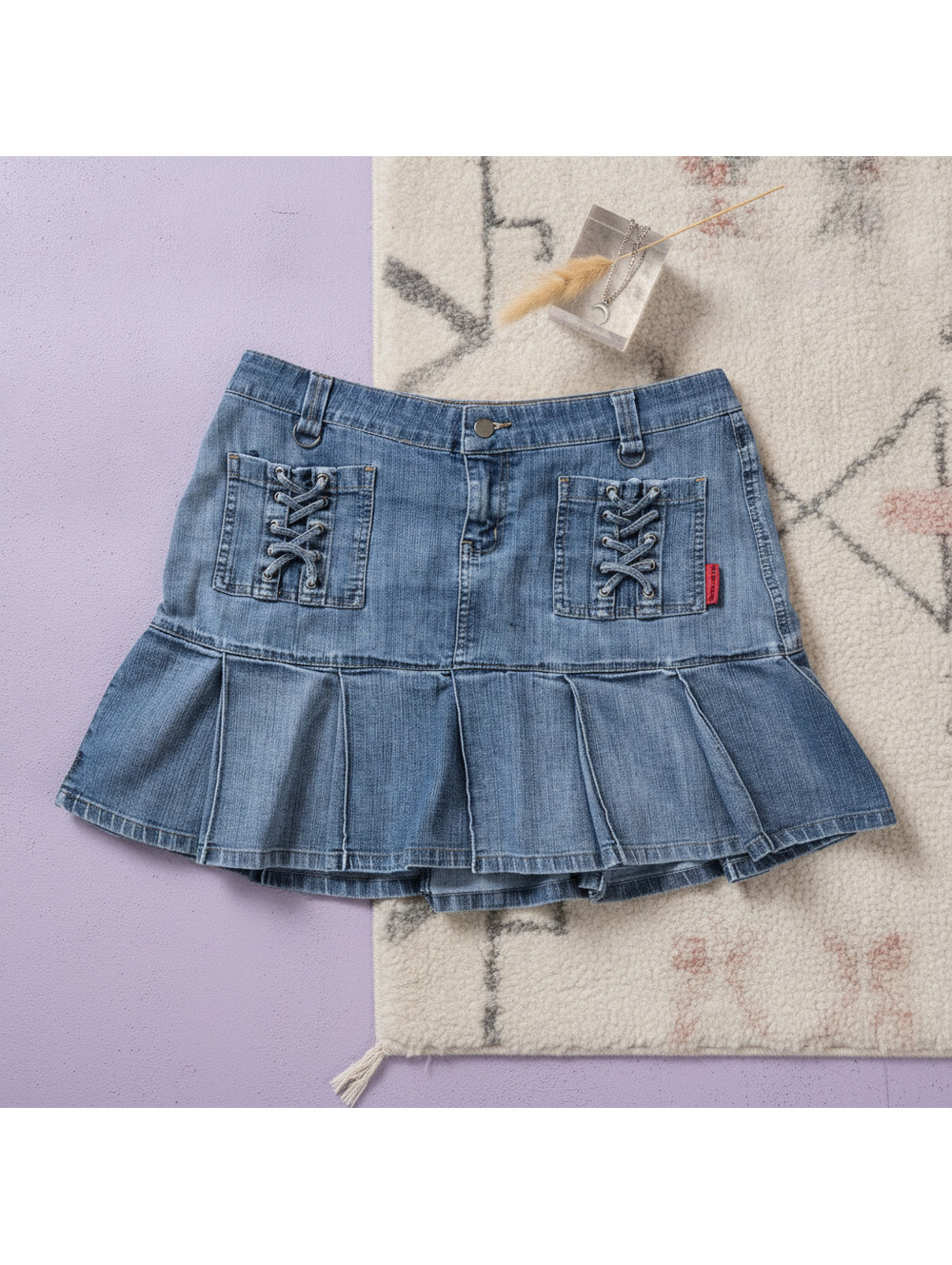 Y2K Tripp NYC Lace-Up Pleated Denim Mini Skirt - 12